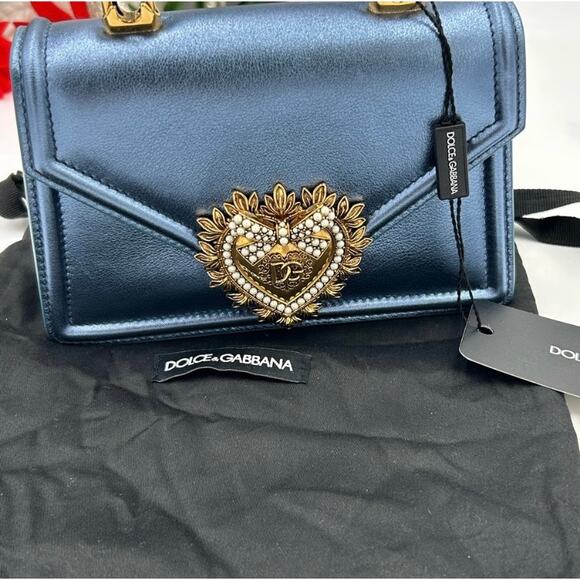 Dolce&Gabbana small devotion, top handle Bag in metallic blue made in Italy - Picture 3 of 12